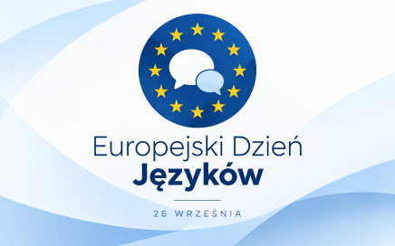 Europejski Dzień Języków – grafika z motywem gwiazd europejskich i symbolami komunikacji w kolorystyce UW.