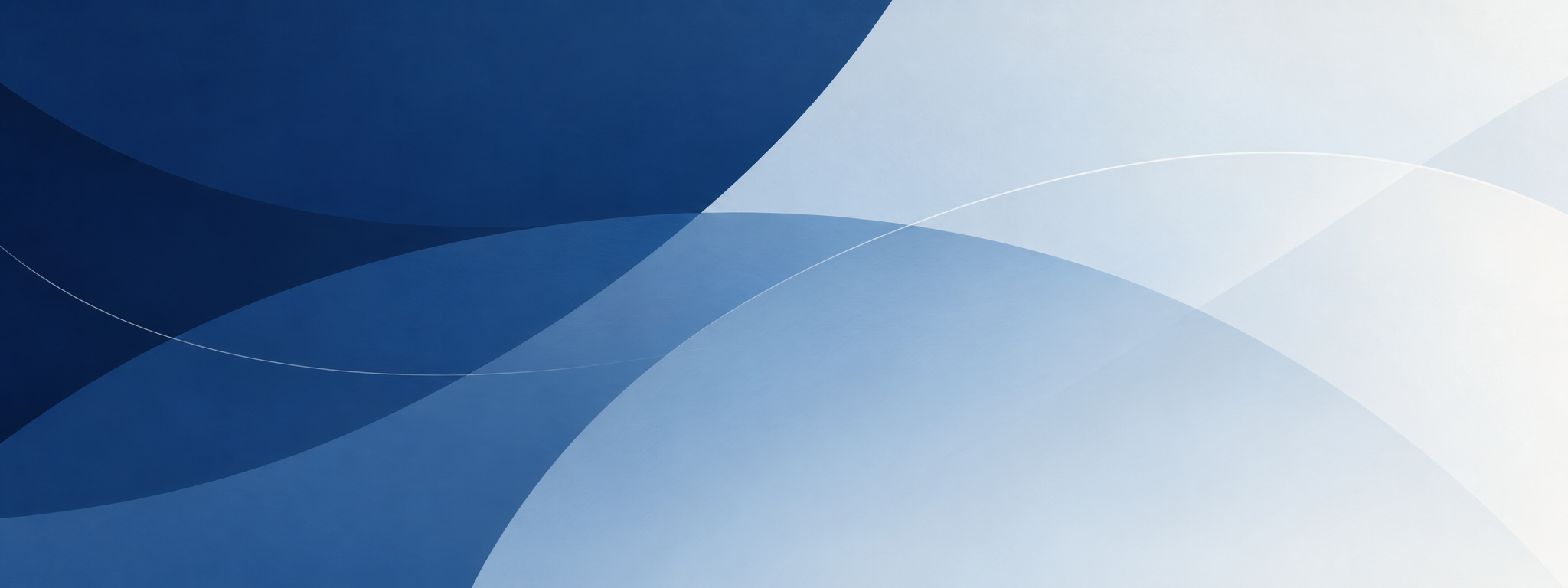 Abstract banner in shades of navy blue, light blue, and white with fluid, overlapping forms.