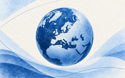 Glob z widoczną Europą w granatowo-błękitnej kolorystyce UW